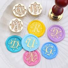 1 con dấu sáp Iris Series, có các chữ cái từ A đến Z, con dấu đơn kèm cán gỗ hồng mộc, kiểu dáng cổ điển, dùng cho quà tặng thủ công, niêm phong phong bì, thiệp chúc mừng ngày lễ, thiệp mời đính hôn/cưới, gói quà, không bao gồm sáp. - Bộ thư Iris - Xem 6