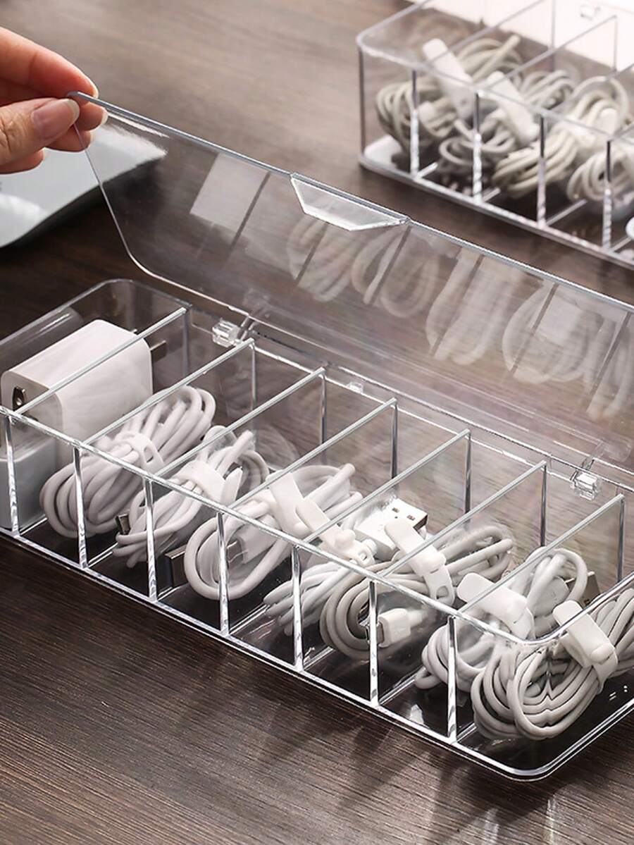 Multi-Purpose Desktop Cable Management, Charging Cable And Accessory Organizer With Winder. Cable Organizer, Rubber Cable Organizer, Winder, Earphone Cable, Charging Cable, Twist Tie, Tie Strap, Soft Rubber Band, Plastic Cable Management Box - Multicolor - View 1