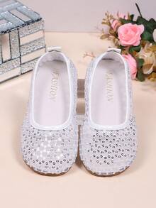 1 đôi giày bệt màu trắng cho bé gái sơ sinh/trẻ nhỏ, chất liệu lưới trong suốt + sequin bạc lấp lánh, mũi tròn, đế nông, mềm mại, chống trơn trượt, kiểu dáng slip-on, thời trang, thanh lịch, phá cách, dễ thương, đính pha lê, phù hợp cho sinh hoạt hàng ngày, kỳ nghỉ, tiệc tùng, mọi mùa. - trắng - Xem 6
