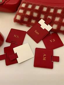 Personalized Custom Gold English Letter Name Pull-Out Desktop Makeup Mirror, Solid Color Synthetic Leather Minimalist Portable Handheld Makeup Mirror, Customizable Letter, Foldable Student Compact Cute Pocket Mirror - Multicolor - View 6