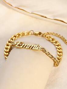 Cadena de playa personalizada 5NK, tobillera ajustable de acero inoxidable con letra de nombre personalizada, resistente al agua y a la decoloración, regalo para mujeres - Dorado - Ver 3