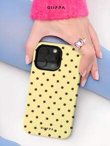 Una elegante funda para teléfono que no incluye cordón ni soporte. Funda de teléfono de moda con diseño de lunares azul claro y granate, 1 pieza, base rosa claro con diseño de lunares verdes, funda para Phone 17 Pro, adecuada para Phone 16 Pro, 15 Pro, 14 Pro. Funda de teléfono coreana elegante e interesante, compatible con 11/12/13/14/15/16 Pro Plus, diseño elegante adecuado tanto para hombres como para mujeres, regalo para novia en Pascua, primavera, temporada de boda - Amarillo - Ver 3