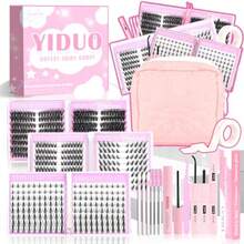 6 Styles Lash Clusters Kit Volume/Manga Portable Lash Makeup Bag Kit 8-18mm Cat-Eye Look Wispy Individual Eyelash Extensions Volume Studio Effect C/D Curl Lashes Kit with Lash Bond and Seal - Negro - Ver 2