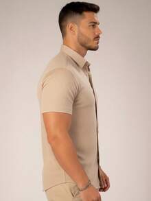 Premium Slim Fit Short Sleeve Luxury Dress Shirt - Màu be - Xem 3