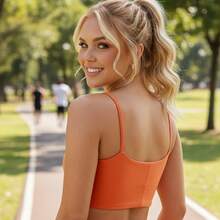 Acqua Bronze Women's Fitness Gym Top With Thin Straps And Elastic Lined, Zero Transparency Essential - 橘色 - 查看 7