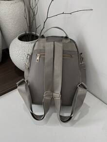 1 pieza Mochila grande de mujer de tela Oxford color negro sólido, versátil para uso diario y casual - Gris - Ver 5