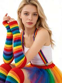 2/3/5件套 2026 LGBTQ骄傲派对彩虹蓬蓬裙套装，彩色羽毛头带，彩虹头巾，条纹袖套袜，节日舞台表演服装，骄傲月服装，“爱就是爱”宣言 - 彩色 - 查看 2