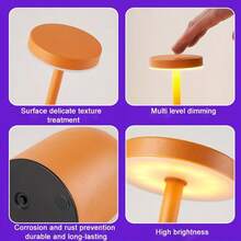 1pc LED Desk Lamp, Portable 1200mAh Rechargeable Lighting, Touch Control Outdoor Lighting Suitable For Dining Room, Patio, Bedroom And Outdoor Use, 3 Adjustable Light Colors - Orange - Multicolor - View 7
