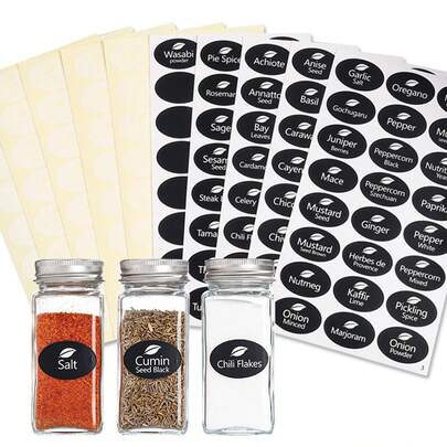 120pcs/Set Black Spice Jar Label Stickers, Transparent Spice Bottle Preprinted Food Storage Room Classification Seasoning Bottle Stickers
