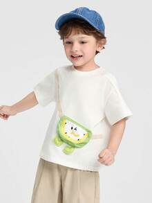 Balabala Kids' Summer Short Sleeve T‑Shirt With Crossbody Bag Detail, Casual Top For Boys And Girls, Top New Style - Off-white - View 2