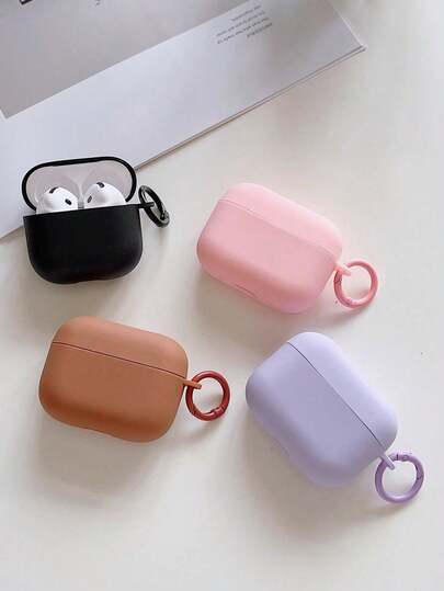 简约纯色防震耳机保护套，适用于 4/1/2 Pro/2/3，带钥匙扣，是送给家人、爱人和朋友的理想礼物。