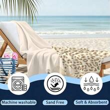 1 Pc Leopard Print, White Hibiscus, Vintage Bohemian Style Beach Towels For Swimming Pool Vacation, Microfiber Sand Free Fast Drying Beach Towel - Easter Summer Gift For Adults Women Men Kids - 白色 - 查看 2