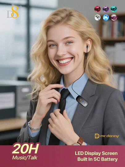  D8 可伸缩无线耳机，LED 显示屏，耳罩式耳塞，立体声耳机，降噪麦克风，夹式耳塞，舒适免提耳机，20 小时通话时间，运动商务卡车司机耳塞，2025 新款可伸缩无线耳机，女士款，可爱粉彩色时尚科技配件，带 LED 显示屏，耳罩式夹耳耳塞，具备 ANC 主动降噪和 ENC 主动降噪 AI 通话麦克风，3.2 克超轻人体工学设计，柔软蛋白皮耳垫。