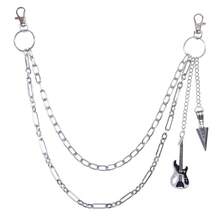 1件百搭街头嘻哈风格金属双层裤链，复古个性化牛仔裙腰链，带吉他吊坠 - 銀色 - 查看 8