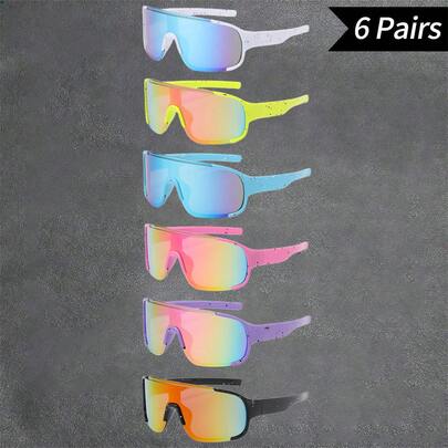 6PCS Men's Wrap-Around Y2k Style Plastic Sports Fashion Glasses Suitable For Daily Wear, Photoshoots, Streetwear, Cycling, Skiing Etc. Shades Accessories Beach Accessories Glasses Shades Looks Street Style And Suit For Sweater Jacket Sweatshirt Hoodie Leather Pants And Cargo Pants Festival Shades For Summer Beach Vacation,Outdoor,Travel