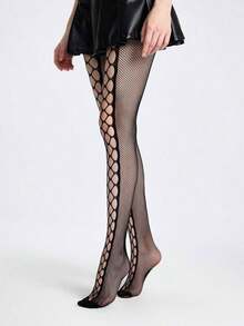 ROMWE Goth Sexy Lady Ripped Fishnet Black Tights - Rỗng màu đen - Xem 4