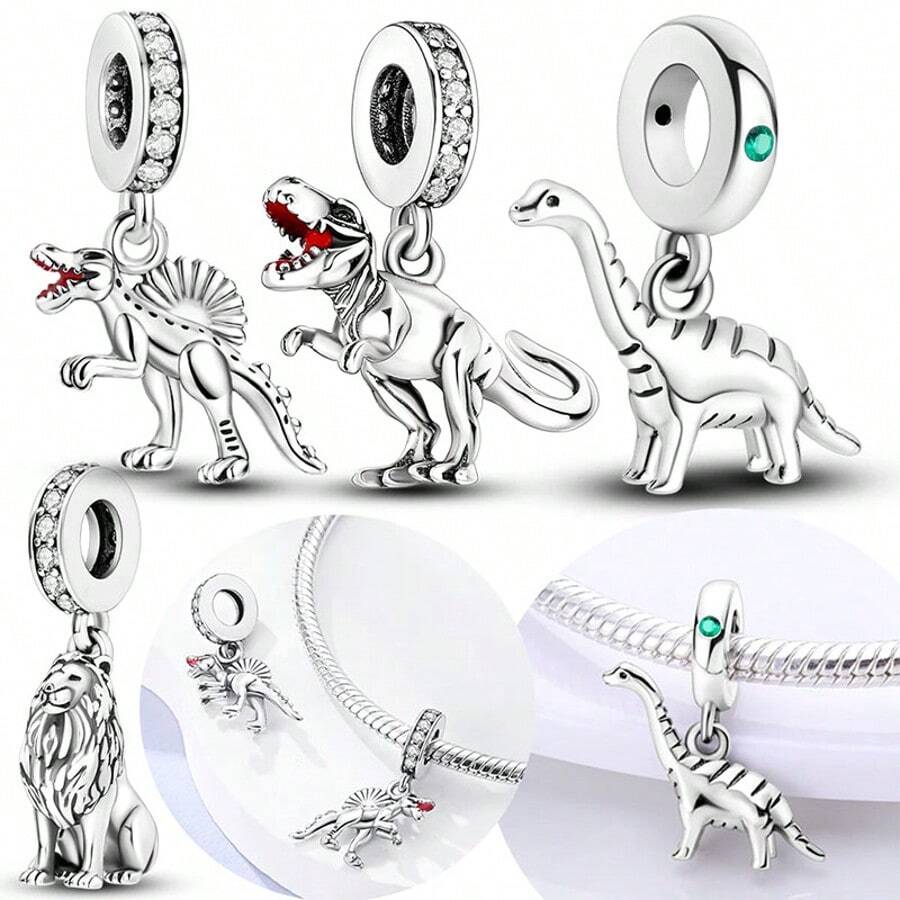 Charms Original Animal Dinosaur Lion Beads Fit Bracelet Necklace Women Jewelry Making Gift - Silver - View 1