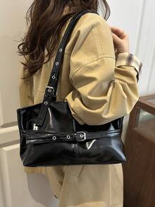 韩版时尚简约通勤手提包，新款个性化时尚大容量手提包，优雅单肩包 - 黑色 - 查看 5