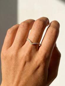 1pc Minimalist V-Shaped Diamond Ring, 925 Sterling Silver, Elegant Jewelry Gift For Women, Suitable For Daily Wear - V-shaped Diamond Ring - White Diamond - View 3