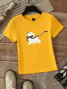 Áo thun cổ tròn ôm sát in hình chó và nơ cho nữ, áo crop top gợi cảm mùa hè, áo kiểu thời trang thường ngày. - Màu vàng - Xem 7