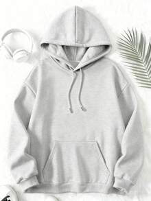 The Pink Floral Print On The Sweatshirt Features A Fresh And Natural Design. This Women's Hooded Sweatshirt With A  Pattern, Printed Letters, And A -Lined Pocket Women's Printed Hooded Sweatshirt - 淺灰色 - 查看 9