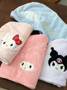 SANRIO 加厚超吸水快乾居家洗髮帽，可愛珊瑚絨蝴蝶結貓咪刺繡髮帽，柔軟吸水，適合浴室配件，生日禮物、情人節與學期末完美禮物 - 彩色 - 查看 7