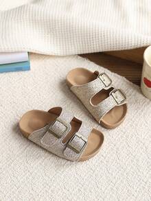 1双闪亮凉鞋，男女童款，露趾平底套脚夏季鞋 - 玫瑰金 - 查看 5