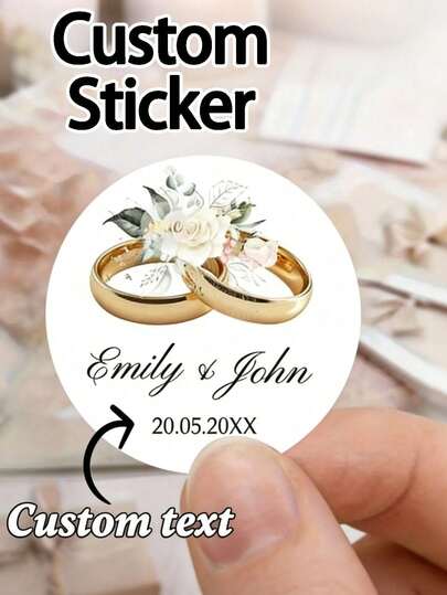 1-120pcs Custom Wedding Stickers - Custom Wedding Labels, Personalized Name Stickers, Wedding Ring Pattern Stickers, Custom Engagement Stickers, Waterproof & Oilproof Material, Perfect For Wedding Gift Wrapping, Party Decorations, Gift Tags, Cake Boxes, Wedding Souvenirs, Exquisite & Romantic, Strong Adhesive, Reusable, Ideal For Newlyweds, Couples, Friends, Family, Great For Wedding Season, Anniversaries, Engagement Parties