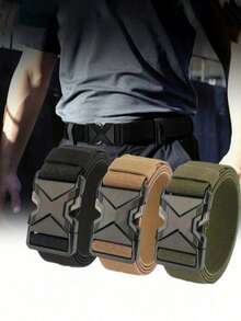 3件套多功能户外运动工作帆布编织腰带，舒适透气男士战术腰带，适合夏季、学校、商务场合，可作为送给男友、丈夫、父亲的礼物，时尚百搭，适合青少年、户外、度假、运动、旅行、波西米亚风、复古风秋冬配饰 - 彩色 - 查看 2
