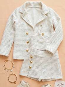 Girls' Cropped Skirt And Blazer Set – Fashionable, Elegant, And Stylish Look - cầu vồng trắng - Xem 2