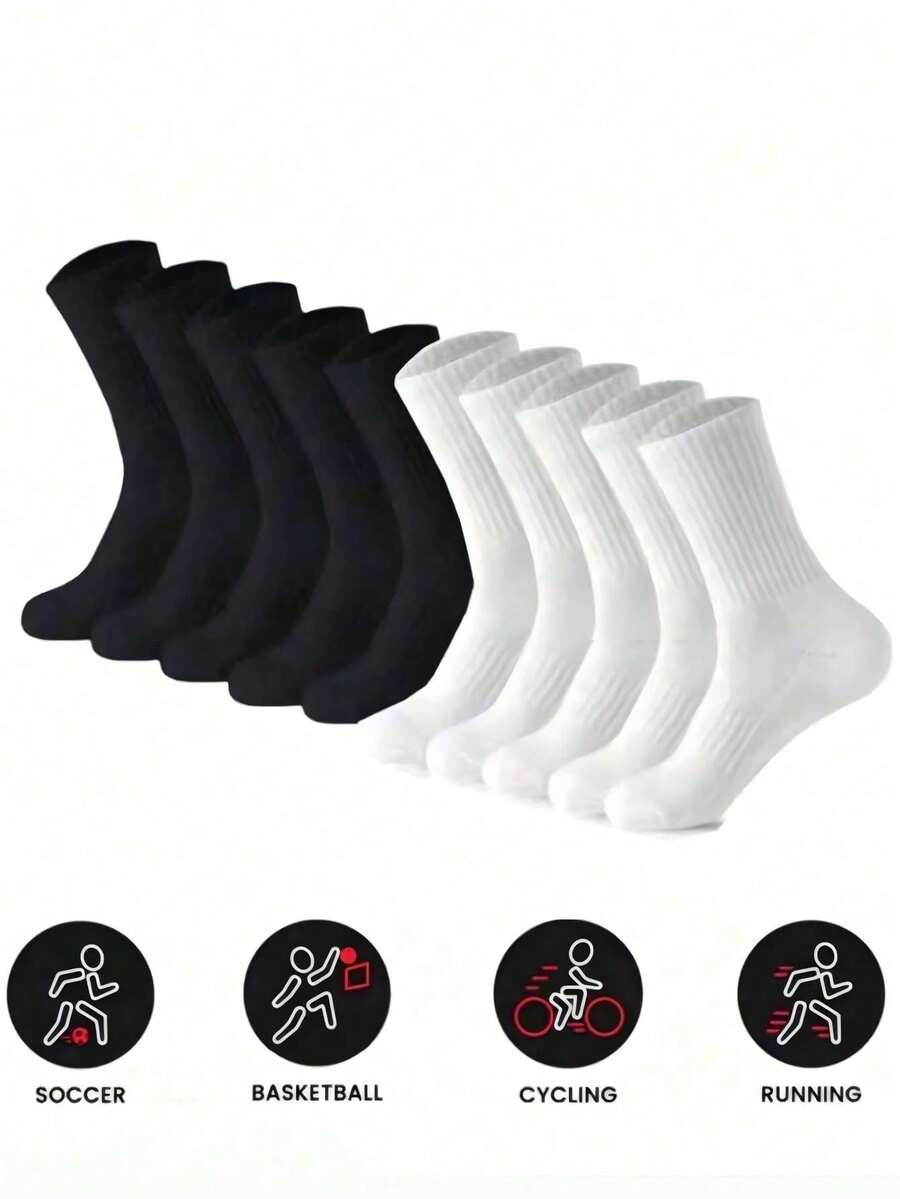 50pcs/Pack, 40pcs/Pack, 30pcs/Pack, 24pcs/Pack, 20pcs/Pack Women's Black & White Tight-Fitting Sports Socks, Running Socks, Crew Socks, Suitable For Cycling, Thick Long Socks, Comfortable Daily Wear, Couples Style, Casual Warm Knee-High Socks, Antibacterial Moisture-Wicking, Ideal For Home Wear, 12pcs/Pack, 10pcs/Pack, 8pcs/Pack, 6pcs/Pack, 4pcs/Pack, 2pcs/Pack - Multicolor - View 1