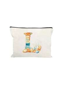 Bolsa de maquillaje impresa con diseño de estrella de mar, concha y elementos oceánicos, con letras del alfabeto A-Z. Bolsa de almacenamiento con estampado de letras de moda, bolsa de cosméticos para almacenamiento de artículos pequeños, bolsa de almacenamiento, bolsa de maquillaje, bolsa de aseo, bolsa de almacenamiento plegable ligera, bolsa de embrague como regalo para maestros, almacenamiento para enfermeras, médicos, maestros, adecuada para el almacenamiento de cosméticos de viaje personal, esencial para vacaciones en la playa, campamento, vacaciones, regalo del Día de la Madre - Multicolor - Ver 13