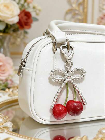 1pc Silvery Faux Pearl Butterfly Cherry Keychain For Women, Bow Pendant Red Cherry Pendant Heart Keychain, Korean Sweet Cool Zinc Alloy Bag Charm For Handbag Purse Backpack Travel Bag,Ins Decorative Key Ring, For Gym Classroom Matching Game, Daily Use & Gift Giving, Stylish Accessory For Women Girls, Perfect Holiday Gift For Mother'S Day, Valentine'S Day, Back To School, Birthday, Campus
