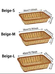 1 Rectangular Wicker Bread Basket, Handmade Brown Fruit Basket, Suitable For Storing And Displaying Bread, Vegetables, Fruits, Snacks, And Handicrafts, Imitation Wicker Fruit Basket, With Multiple Specifications To Choose From - Brown - View 11