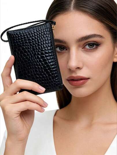 1pc Black Stone/Crocodile Pattern Coin Purse, Suitable For Carrying Coins, Phone, Keys, Lipstick And Other Items, Ideal For Shopping And Traveling For Women Money Wallet Mini Wallet Purse Wallet Small Wallet Wristlet Wallet Coin Wallet