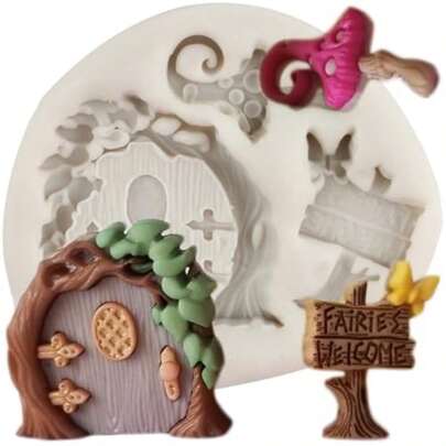 Garden Fairy Home Door Silicone Molds Mushroom Candy Mold Wooden Street Sign Mold For Cake Decoration Cupcake Toppers Fondant Chocolate Gum Paste Polymer Clay