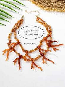 1 chiếc vòng cổ mặt dây chuyền hạt acrylic và san hô kiểu đại dương, phù hợp với trang phục hàng ngày và đi nghỉ mát của nữ. - Màu Khaki - Xem 4