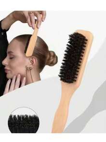 1pc/2pcs Brown Wooden Bristle Smooth Hair Brush, Red Nylon Massage Hair Brush - Wooden Handle For Comfortable Feel, Used To Comb Dense Curly Hair Into Sleek Ponytail Or Bun - Wide-Tooth Comb For Sectioning And Parting, Beard Brush, Shaving & Grooming Tool - Solid Color - View 9