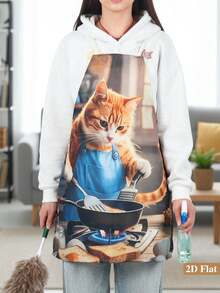 1 pieza Delantal de cocina divertido con gato, diseño de gato de cocina lindo, tela de lino 100% duradera, adecuado para uso doméstico, cafetería, cocina - Accesorio de cocina divertido como regalo para amantes de los gatos, delantal de gato, artículo de regalo con tema de mascotas, regalos para amantes de las mascotas - Delantal de gatito - Ver 4