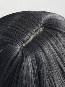 Peruca Trançada Moda Feminina Onda Profunda Cabelo Preto Longo e Encaracolado com Franja Arejada, Fibra Resistente a Alta Temperatura, Tamanho Ajustável, Adequado para Todas as Idades, Estilo de Férias 24 Polegadas - Preto - Visão 6