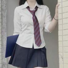 1 chiếc cà vạt sọc màu đỏ tía dành cho nữ, thích hợp làm quà tặng kèm áo sơ mi. - Màu Đỏ Sâu - Xem 1