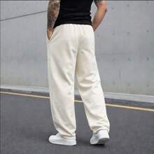 Men's Wide Leg Sweatpants For Winter, Plain, Comfortable, Stylish, Cotton. - 米白色 - 查看 2