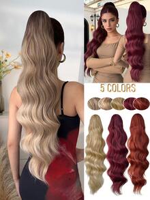 Ponytail Extension Drawstring Clip Style Wig With Gradient Brown Color, 28 Inch Long Wave Synthetic Heat-Resistant Fiber Synthetic Wig, Suitable For Women's Parties And Daily Use - Brown Ombre - View 13
