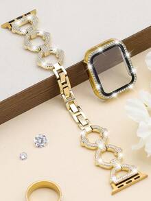 Compatibil cu curelele și compatibil cu carcasele , modele aurii de 38 mm, 40 mm, 41 mm, 42 mm, 44 mm, 45 mm, 46 mm și 49 mm; Curele de ceas aurii elegante și luxoase și protecții de ecran cu diamante aurii pentru seriile Ultra3/2/1/SE/S11/S10/S9/S8/S7/S6/S5/S4/S3/S2/S1; Accesorii de damă în formă de O cu diamante incrustate pentru petreceri și baluri mascate. - Aur - Vizualizare 5