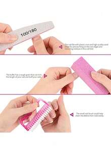 12pcs Manicure Tool Kit: 100/180 Grit Nail File, Buffing Block, Cuticle Nipper, Cuticle Pusher, Cleaning Brush, Professional Pink Nail Care Set, Manicure Tools, Wedding Season, Back To School Season - Multicolor - View 4