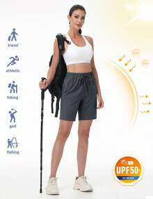 KEFITEVD Women's Hiking Shorts Lightweight Quick Dry 8" Golf Shorts Water Resistant With 3 Zipper Pockets - 深灰色 - 查看 4