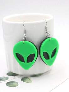 1pair Novelty Glow-In-The-Dark Acrylic Alien Shape Dangle Earrings, Creative Fun Transparent Earrings For Girls, Gift - Alien - View 12