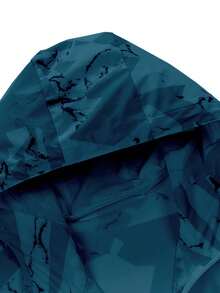 1pc Moisture-Wicking Hooded Outdoor Casual Jacket, Lightweight Geometric Print, Suitable For Daily Outdoor Activities, Running, Hiking, Cycling In Summer, Washable Men's Jacket - Dark Green - View 9