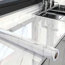 1卷白色光滑大理石纹自粘墙纸，防水防油耐用，家居装饰墙贴，可移除可重复使用，适用于卧室、客厅、浴室、厨房、派对装饰、家具装饰 - 爵士白1PC - 查看 14
