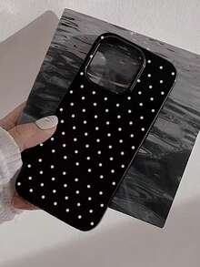 1pc Fashionable Minimalist White Polka Dot Painted Pattern Phone Case, Jelly TPU Shockproof Soft Cover Compatible With Apple 11/12/13/14/14Plus/15/15Plus/16/16Plus/17 And Other Models - Multicolor - View 3